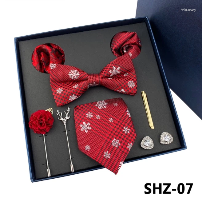 Laços de seda gravata conjunto de 8 peças/gravata borboleta/manguito/bolso quadrado 2/grampo de gravata/broche 2 gravata de luxo de alta qualidade com caixa de presente