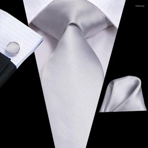 Bow Ties Silver Gery Solid Silk Wedding Tie voor heren Handky manchetknoop Gift Heren Ntransontwerpster Bedrijfsfeestje Dropshiphipshiphipshiphi-tie Fre