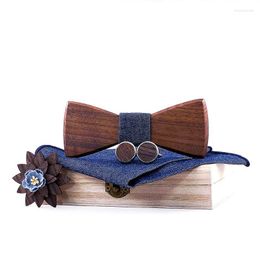Bow Ties Sitonjwly Wood Wood Bowtie Bowtkerchief Magflinks Juego para trajes para hombres Butterfly Masculino Madre Corbatas Corbatas Accessorybow EME
