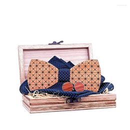 Noeuds papillon Sitonjwly Cravate en bois de luxe pour hommes costumes mouchoir boutons de manchette ensemble mariage réglable bois noeud papillon accessoires GiftBow Emel22