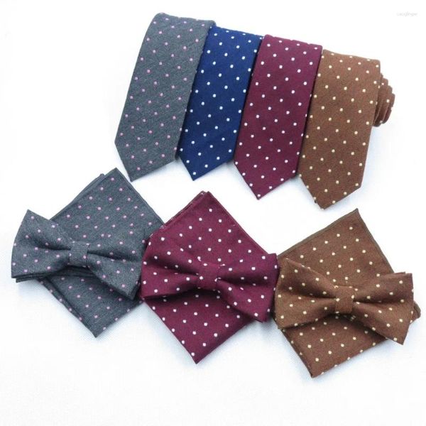 Bow Ties Sitonjwly Men's Cost Tie Set Business Formal Robe Polka Dots Necktie Bowtie Mandkerchief Pocket Square Set Butterfly