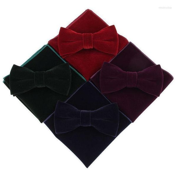 Noeuds papillon Sitonjwly Hommes Veet Bowtie Mouchoir Ensemble Pour Hommes Banquet D'affaires Cravate Papillon Poche Carré Serviette Personnalisé Logobow D Dhfq1