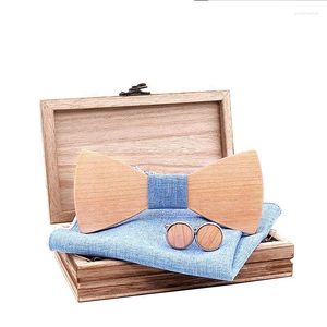 Noeuds papillon Sitonjwly ensembles en bois massif pour hommes mouchoir bois noeud papillon boutons de manchette affaires handmde Gravatas accessoiresbow Emel22