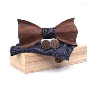 Noeuds papillon Sitonjwly Bowtie en bois Pocekt boutons de manchette carrés ensemble hommes Paisley Floral bois cravate mariage à la main Corbata TiesBow Emel22