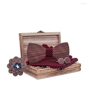 Boogbladen sitonjwly houten tie zakdoek manchetknopen broches set heren houten plaid bowtie pak bruiloft gravata cravate hommebebow emel222222