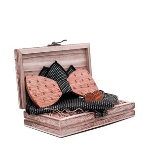 Pajaritas Sitonjwly Corbata de madera Juego de gemelos y pañuelo Diseño para hombres Paisley Floral Impreso Gravatas Regalo delgado Esmoquin AccesorioArco