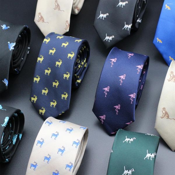 Cravates d'arc Skinny 6cm Cravate pour hommes Polyester Soie pour homme Flamingo Chèvre Chien Singe Jacquard Cravate Cravate Business Party Corbatas