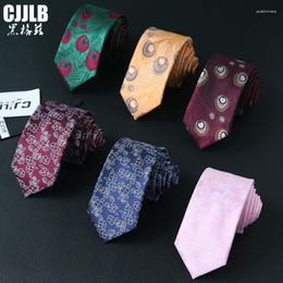 Strikjes Skinny Tie Klassieke 6 cm Heren Pauwenveren Patroon Slanke Hals Polyester Bloemen Stropdas Voor Mannen Bruiloft Tuxedo Gravatas