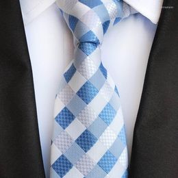 Boogbladen skng mode heren stropdas 8cm klassiek gecontroleerd op mannen formeel slijtage zakelijk trouwpak jacquard geweven zijde