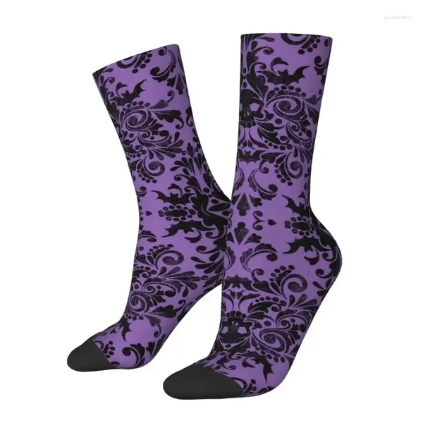 Bow Linds Skull Damask Pattern Soces Calcetines para mujeres Cálida de moda Halloween Halloween Goth Occult Crew