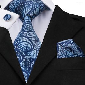 Bow Ties SN-1430 Arrivée de paisley à cravate de luxe Blue Necky Hanky Cuffe Links Hi-Tie Silk for Mens Business Wedding Party