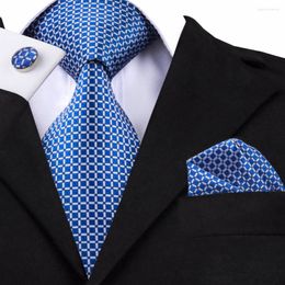 Bow Ties SN-1518 Aankomen Men Mode 2023 Hi-Tie Design Royal Blue Neck Tie Packen Square manchetjes Set voor Mens Business Party