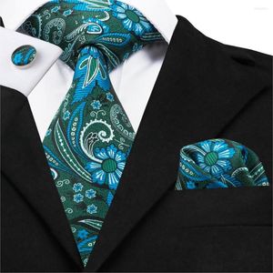 Bow Ties SN-1642 Designer voor mannen zijden nekkleding groen jacquare geweven stroptie bloemen formele stropdas pocket square manchetjes set pak