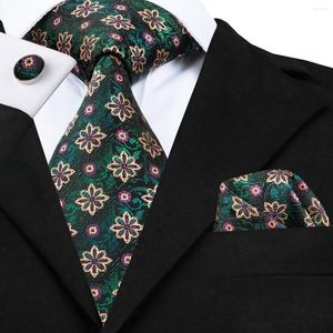 Noeuds papillon SN-1666 mode vert Jacquare tissé pour hommes cravate florale boutons de manchette carrés ensemble cou cravate costume mariage fête d'affaires