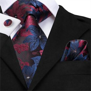 Bow Ties SN-3125 HI-TIE 8,5 cm Silk Men Tie bloemen roodblauwe stropdassen voor klassiek feest bruiloft pocket vierkante manchetknopen luxe setbow bowbow