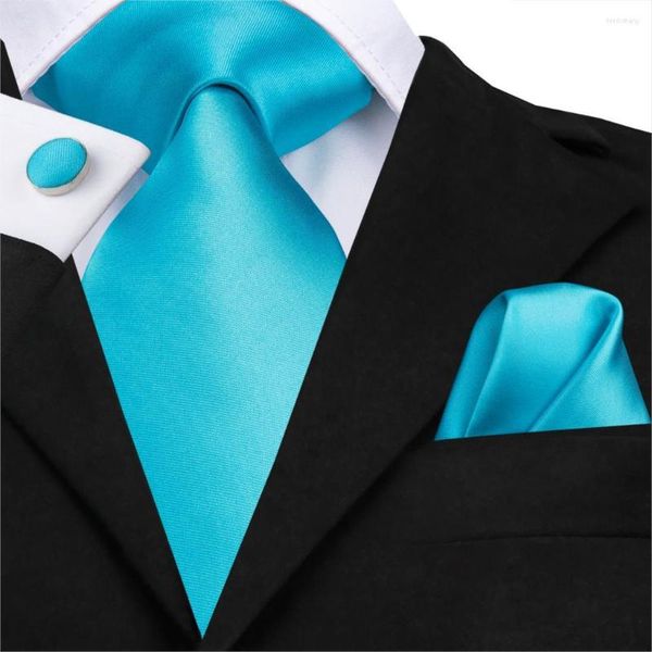 Noeuds papillon SN-3146 lac bleu vert solide cravate 8.5 cm soie tissé hommes plaine cravate Hanky boutons de manchette ensemble fête classique poche carré