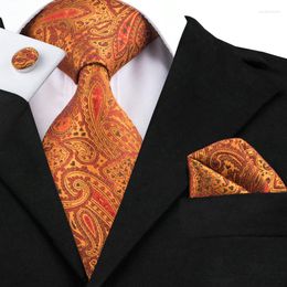 Bow Ties SN-976 Orange Black Red Floral Tie Hanky ​​Cufflinks Sets Heren zijde voor mannen Formele bruiloftsfeest Bruidegom