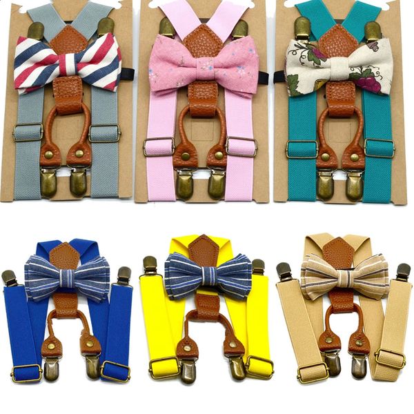 Pajaritas Color sólido Cinturón para niños BowtiePrinted Bow Tie Set Baby Boys Tirantes Clip-on Y-Back Tirantes Pajarita Elástica Niños Ajustable 231102