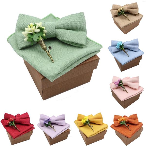 Bow Linds Color sólido Algodón Bowtie Broche Flower Broche For Men Fiesta Boda Blue Blue Pink Green Bowties Novedse Regalos