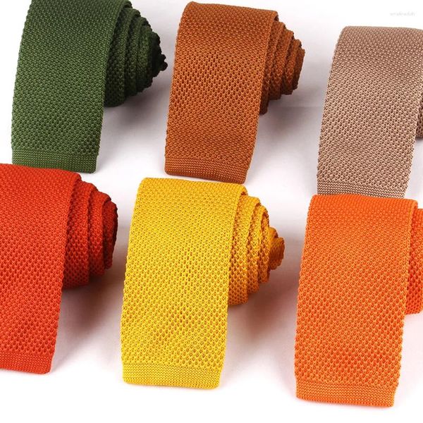 Noeuds papillon couleur unie tricot pour hommes femmes décontracté slim hommes cravates tricoté cravate de mariage fête orange