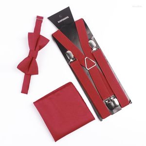 Bow banden Solid Men's Suspender Set Fashion Polyester Black Red Bowtie voor Men Business Wedding Accessories Clip-on Braces