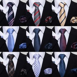 Noeuds papillon solide rayé Polyester 8cm ensemble de cravate pour hommes mouchoir bouton de manchette cravate Cravate homme cadeau d'affaires 231005