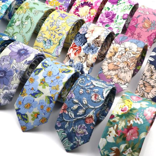 Noeuds papillon Style Floral imprimé 6 cm cravate bleu vert violet maigre coton cravate pour hommes femmes mariage fête costumes chemise accessoire