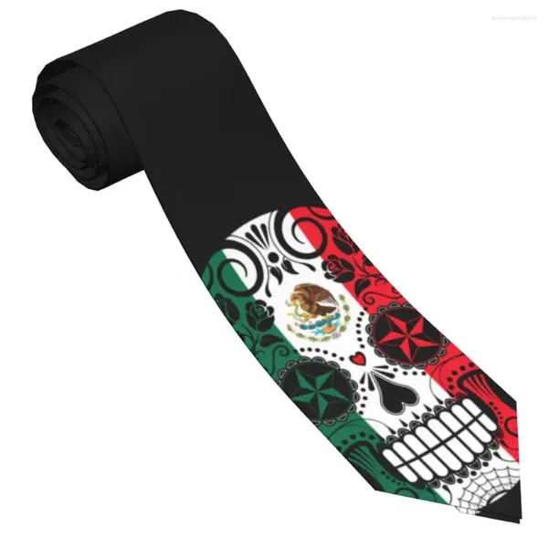 Bow Ties Skull avec des roses et drapeau du Mexique Slim Coldie Unisexe Polyester 8 cm de large Col de large pour les accessoires pour hommes