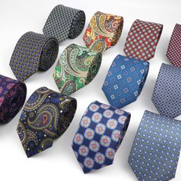 Corbatas de lazo Corbata de poliéster de seda de imitación súper suave para hombres Reunión de negocios Gravatas Formal 7 cm Moda delgada Corbata de impresión de Paisley 230621