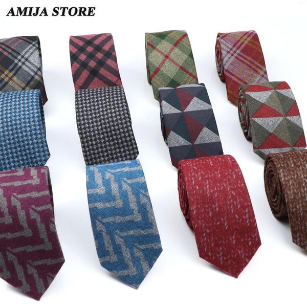 Bow Ties Super Soft Wool Cotton Tie Plaid Paid Diamond Striped Men 6cm Slim Coldie Bleu rouge foncé Couleur smoking Suisse de chemise cadeau masculin accessoire