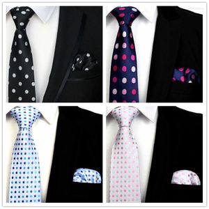 Bow Ties T063-85 Man Silk Tie Set Brand Mens Causal Jacquard Woven Paisley Dots For Men Handkerchief Sets Business High-Grade