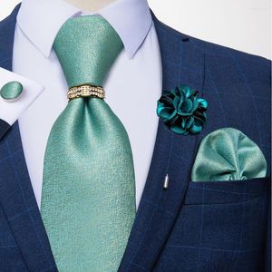 Boogbladen groenblauw blauwe heren 8 cm mode formele zakelijke bruiloft strak broche stropdas ring hanky manchetingen set mannen cadeau cravat dibangu