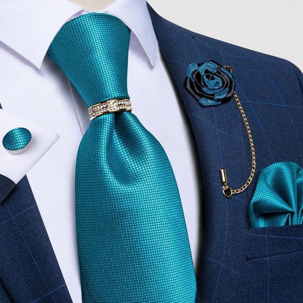 Pajaritas verde azulado Color sólido para hombres seda boda corbata pañuelo gemelos solapa Pin hombres fiesta cuello regalo DiBanGu