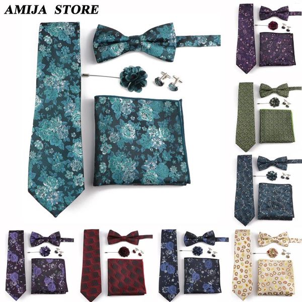 Bow Ties Teal Teal Red Paisley Necage pour hommes Luxury 8cm Constellation Wed Tie Pocket Square Cuffe Links Brooch Christmas Cadeaux M M