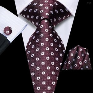 Noeuds papillon cravate pour hommes bordeaux blanc point 2023 marque de mode fête de mariage cravate ensemble Handky boutons de manchette cadeau en gros Hi-Tie Designer