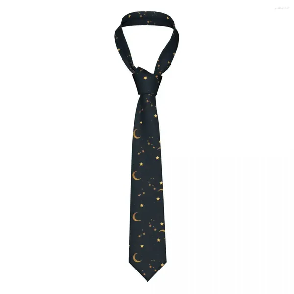 Pajaritas Corbata para hombres Corbatas flacas formales Lunas y estrellas doradas clásicas para hombres Boda Caballero Estrecho