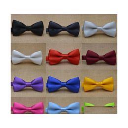 Boogbanden stropdassen aessoriesclassic Kid Bowtie Boys Grils Baby Children Bow Tie Fashion 25 Solid Color Mint Red Zwart Wit groene huisdieren Dr Otbdm