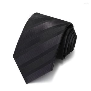 Bow Ties Top Quality 7cm Mens Fashion Black Striped Striped Staff Worker Worker Korean Jacquard Business Tie pour hommes avec boîte-cadeau
