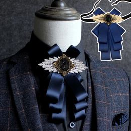 Cravates d'arc unisexe vintage élégant broche de cou pré-nouée à la main cristal noeud papillon bijoux ruban cravate corsage pour vêtements de col de chemise