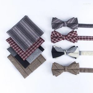 Nœuds papillon Veektie Marque Bowtie Pocket Square Set pour hommes Mouchoir en coton Hanky Vinatge Retro Check Stripe Couture Couleur Tuxedo Bleu