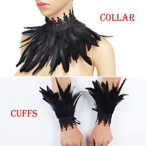 Bow Ties Victorienne Dentelle Plume Faux Collier Et Poignets Poignets Ensemble Gothique Plume Ras Du Cou Col Wrap Collier Plume Gants Cosplay Party Props 230306