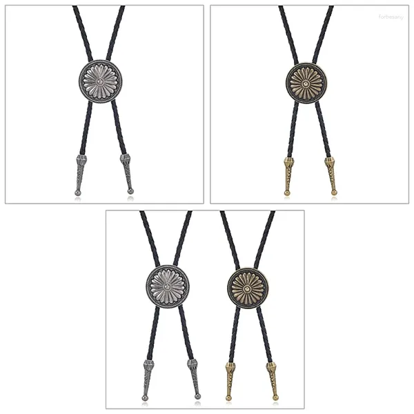 Bow Ties Vintage Round Flower Cowboy Bolo Tie Western Artificial Leather Corde Collie