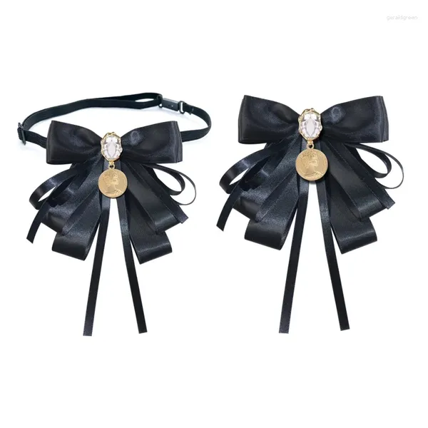 Pañuelos de lazo Corbata vintage con broches para cinta de diamantes de imitación Pre atado Bowtie Cuello Mujeres Fiesta de boda