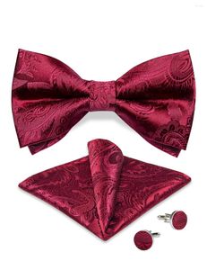 Cravates d'arc de mariage Paisley rouge hommes cravate pour marié classique mode pré-attaché soie noeud papillon poche boutons de manchette carrés ensemble homme chemise décor