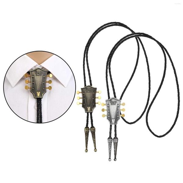 Pajaritas Western Country Music Guitar Head Aleación Rock Punk Bolo para hombres Corbata Regalo Vintage PU Corbata Accesorios de joyería