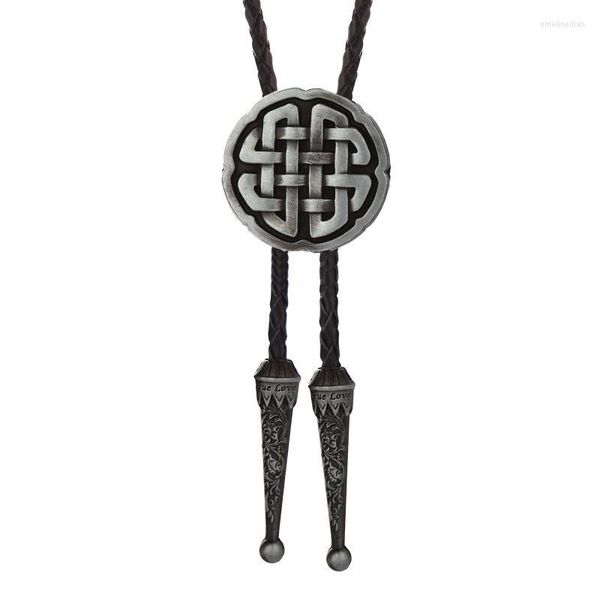 Nœuds papillons Western Cowboy Bolo Tie 3D Motif rétro en alliage de zinc Collier en cuir Corde Fête d'anniversaire Cadeau de mariage Bow Emel22