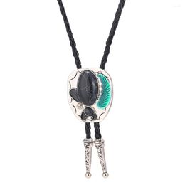 BOOG TIES Western Cowboy Zink Alloy Point Oil Natural Turquoise Bolo Tie Men and Women Hangleer leren touw ketting