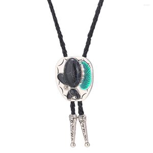 Noeuds papillon Western Cowboy en alliage de zinc Point d'huile Turquoise naturelle Bolo Tie hommes et femmes pendentif en cuir corde collier