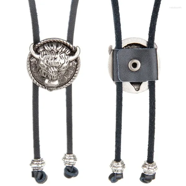 Pajaritas Western Vintage Bolo Tie para hombres Cow Skull Designs Cowboy Black Cuero Corbata Collar Joyería