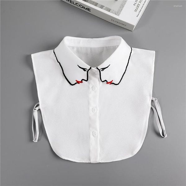 Pajaritas Cuello falso blanco Mujeres Cara Bordado Gasa Fina Faux Col Media camisa Blusa Collares falsos Suéter Desmontable